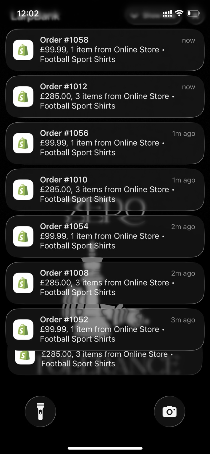 Mobile Shopify order notifications from an online store
